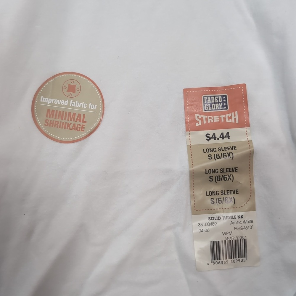 Faded Glory Girls Turtleneck Shirt S 6/6x White Stretch Long Sleeve NWT Vintage‎ - Picture 2 of 6